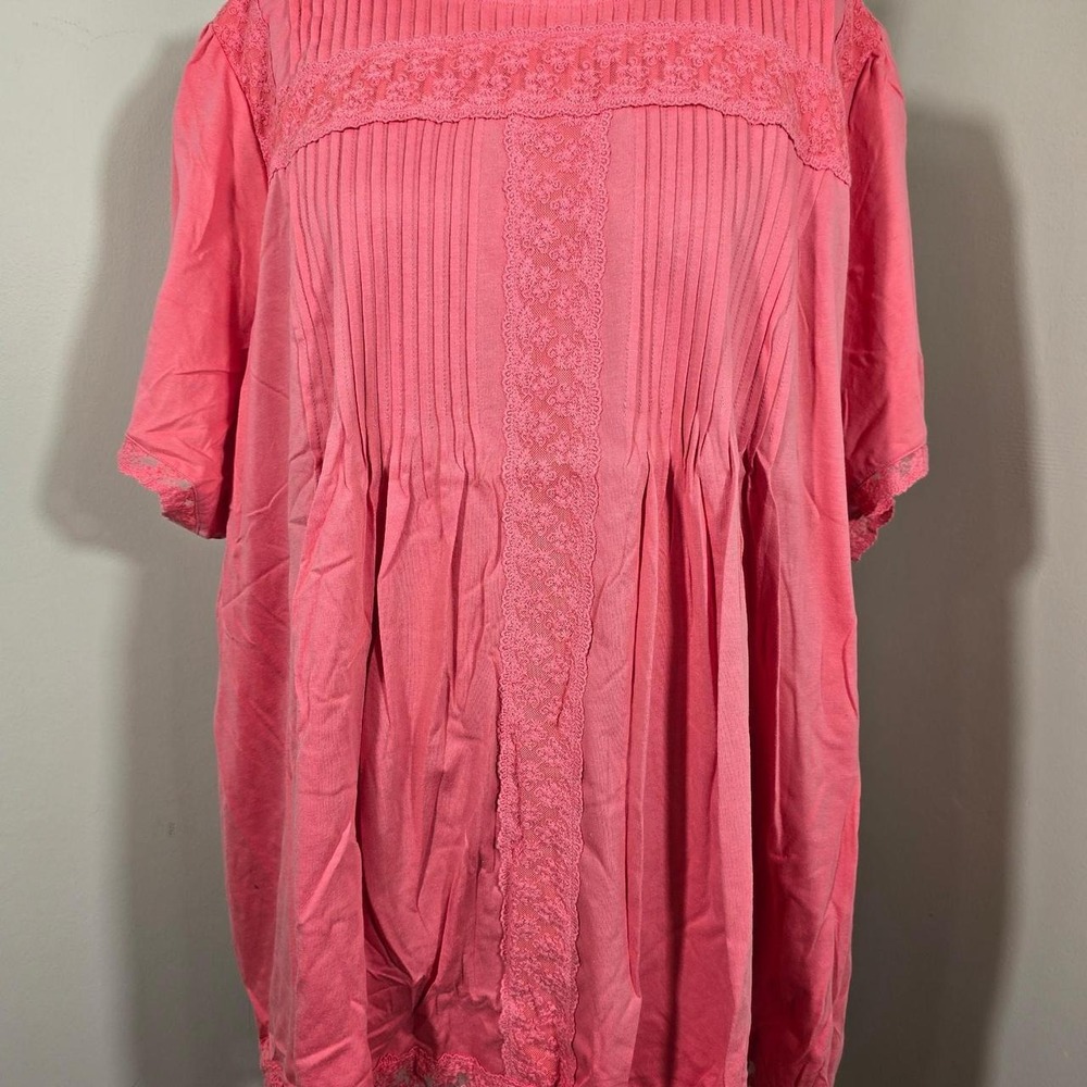 Woman Within coral pink lace trim top size 38/40 5X